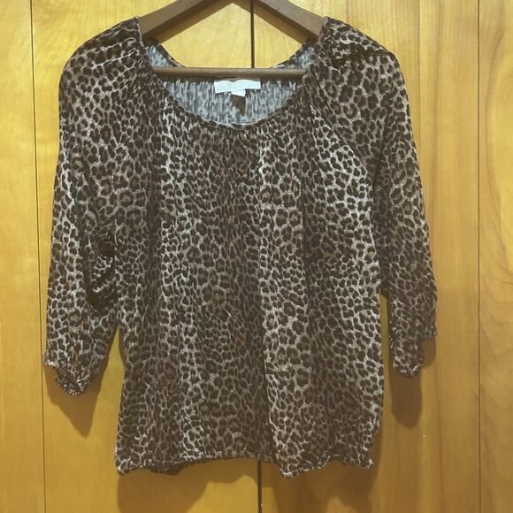 Michael Michael Kors Top Blouse Womens Size L Animal Print Bubble Hem Mob Wife - Picture 2 of 11